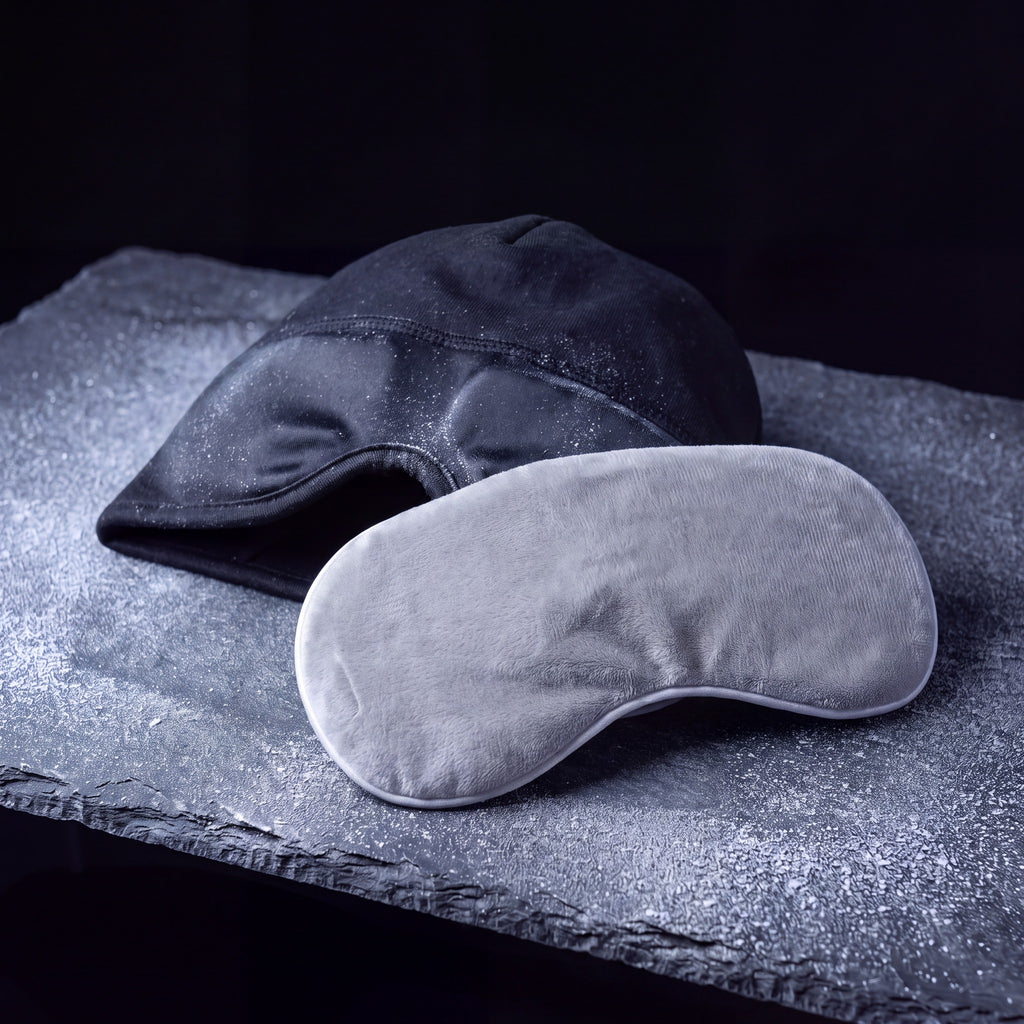 Nimbus Duo: The Nimbus Cap and the grey warm eye mask together on slate