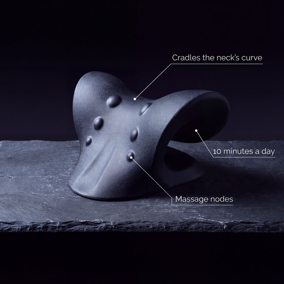 Nimbus Neck Stretcher: cradles the neck's curve, 10 minutes a day, massage nodes